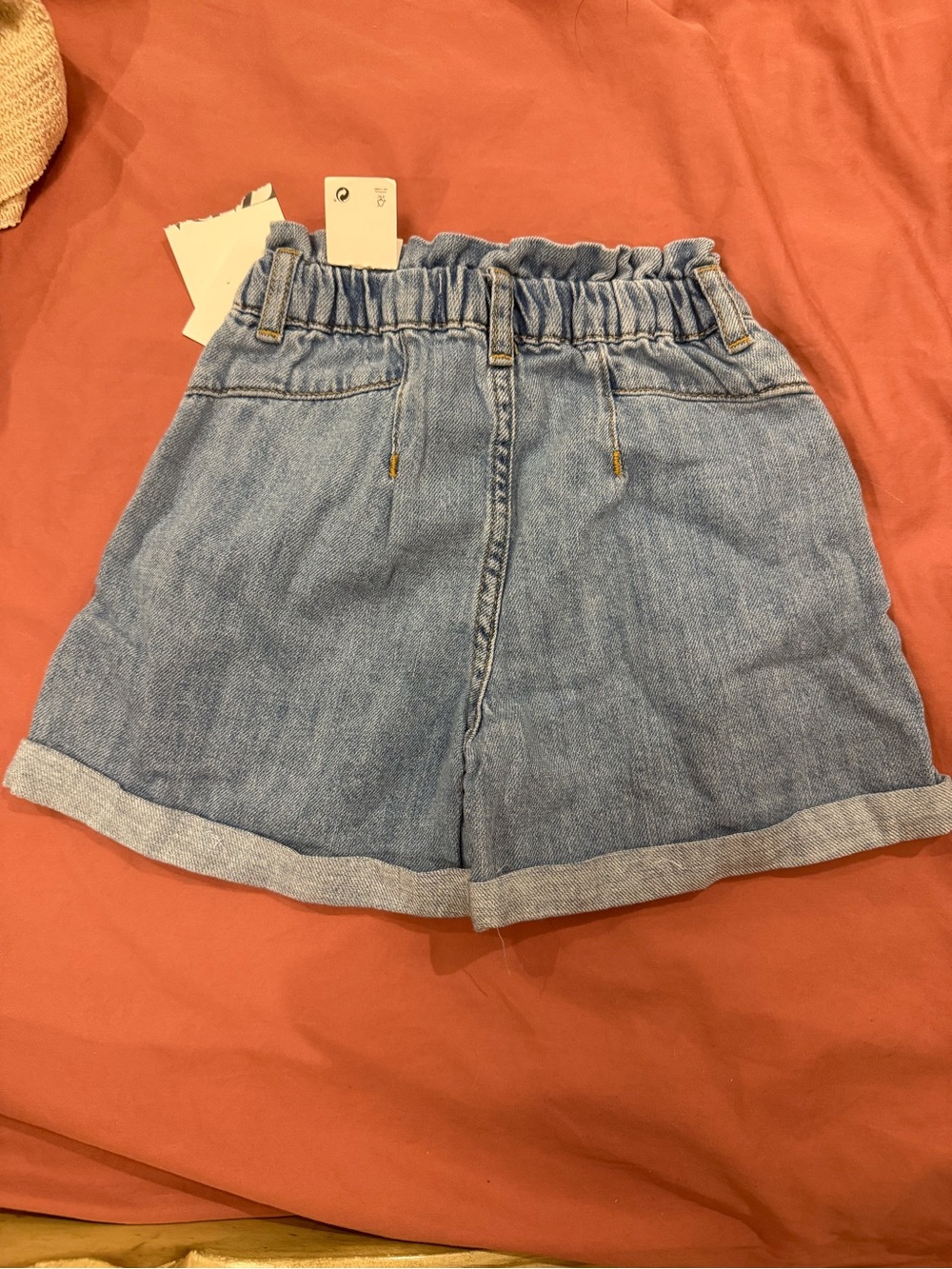 Zara Light Blue Paperbag Waist Denim Shorts